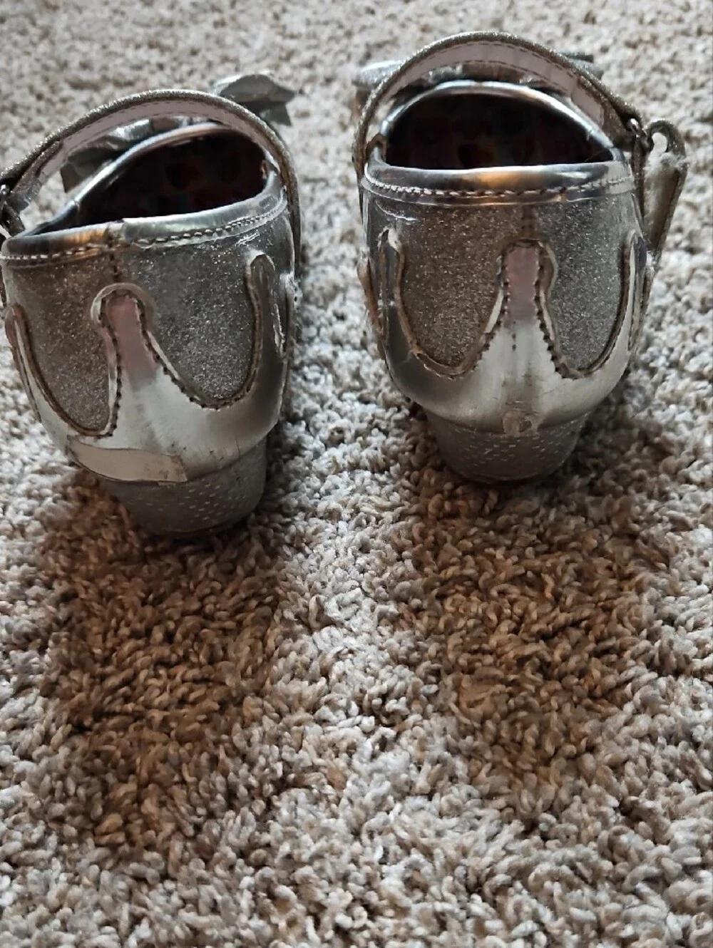 Disney Silver Glitter Mary Jane Dress Shoes with Crown Bow